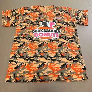 Dunkin Donuts Camo T Shirt Mens XL Dunkasaurus Dinosaur Orange Camouflage
